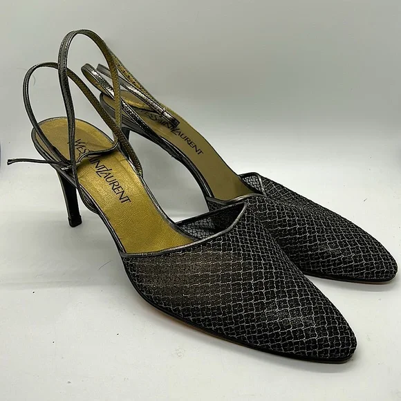 Yves Saint Laurent Auth Gray/Gold Strappy Stiletto Heel Shoes **Size 10** 🔥🔥 - Picture 1 of 10